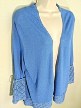 Ruby Rd. Favorites Blue Sparkle Open Cardigan Sweater Long Sleeves Women’s Large - £6.93 GBP