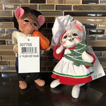NEW 2005 6&quot; ANNALEE Pilgrim boy mouse &amp; 2007 6” Christmas Cookie Girl Mouse - $33.65