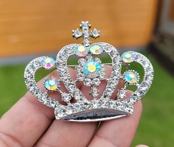 Crown brooch stunning vintage look silver plated stones royal design broach u18 - £17.09 GBP