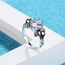 Clear Crystal &amp; Silver-Plated Skull Rose Ring - £10.99 GBP