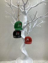 I Love NY Baseball Caps Magnetic Christmas Ornaments~ Set of 3~Black, Green, Red - £9.33 GBP