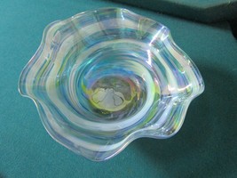 Msu 2002 Iridescent Glass Bowl Free Form Signed 2 3/4 X 6 1/2&quot; - £43.52 GBP