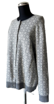 Lands&#39; End Grey White Print Round Neck Button Cardigan Sweater - Womens ... - £38.04 GBP