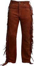 Men's Western Wear Suede Leather Handmade Fringe Pants Cowboy Style Mountain Man - $68.77+