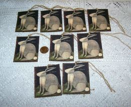 9 Pcs Primitive Bunny The Hare Linen Gift Vintage Linen Hang Tags #MNSD - £12.17 GBP