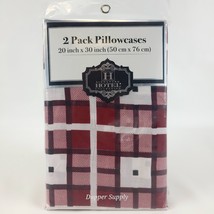Signature Hotel 2 Pack Pillowcases 20x30in Red White Plaid Microfiber New - $239.19 MXN