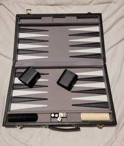 Backgammon Set Black And White Accents Travel Complete Faux Leather Briefcase - £16.51 GBP