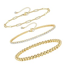 Gold Layered Bead Bracelets for Women, 14K Gold Ball - £40.72 GBP