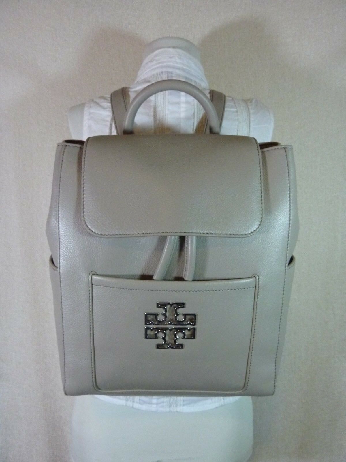 NWT Tory Burch French Gray Leather Britten Backpack + Wallet  $720 Item image 6