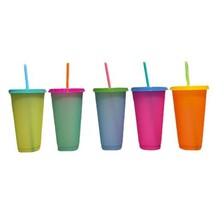5 Pack Color Changing Blank 24 Oz Reusable Plastic Cold Cup With Straw And Lid - £12.65 GBP