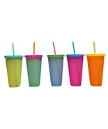 5 Pack Color Changing Blank 24 Oz Reusable Plastic Cold Cup With Straw A... - £12.39 GBP