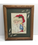 Vtg Cross Stitched Santa Clause Wooden Framed Hand Christmas Decoration ... - £39.90 GBP