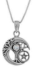 Jewelry Trends Small Celtic Tree of Life Moon Star Sterling Silver Pendant Neckl - £35.34 GBP