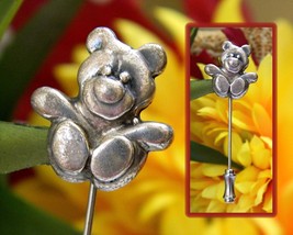 Vintage Teddy Bear Lapel Stick Pin Stickpin Sterling Silver Figural - £15.72 GBP