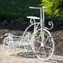 Zaer Ltd. Tricycle Flower Plant Stand (One Pot Plant Stand, Antique White) - £55.71 GBP