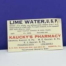 Drug store pharmacy ephemera label advertising Kauckys Berwyn IL Lime Water vtg - $11.83