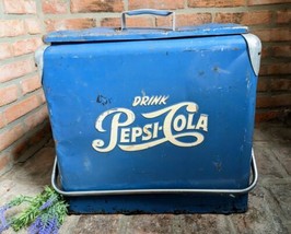 Vintage 1950&#39;s Large Pepsi Cola Blue Metal Ice Chest Cooler  - £159.56 GBP