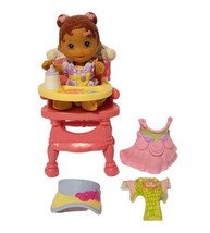 Fisher Price Snap N Style Baby Doll &High Chair With 2 Onies Outfits Dress Visor - $25.99