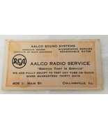 Advertising Card Aalco Radio Service RCA Collinsville Illinois 1940 - £14.48 GBP