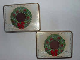 2 Vintage 1990 Nabisco Oreo Cookie Christmas Wreath Tin Canister - $7.99
