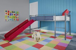 Silver With A Red Slide, Dhp Junior Twin Metal Loft Bed With Slide, - $258.96