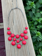 Pink Coral Necklace Silver Tone Bib Graduated Lobster Clasp Statement - £19.59 GBP