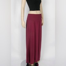 H&amp;M Boho Flowy Sexy Burgundy Maxi Skirt Medium Sexy Side Slit Smocked Fall - £26.51 GBP