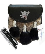 Scottish Kilt Semi Dress Grey Rabbit Sporran with Rampant Lion &amp; Tassels... - $1,695.32 MXN