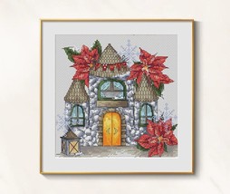 Gnome house cross stitch winter fairy house pattern pdf, small gnome house cross - £6.82 GBP