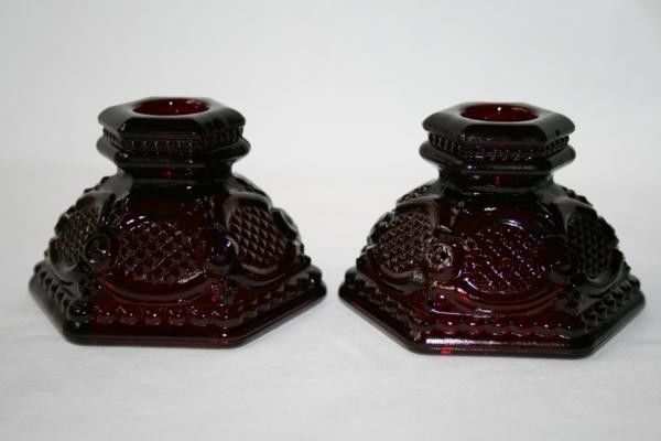 AVON 1876 Cape Cod Collection 1983 Red Candle Holders Set #391 - $22.00