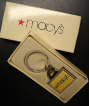 Macy's Key Chain Metal Hollow Bag Fob with Black Print on Yellow with Red Star - $8.99