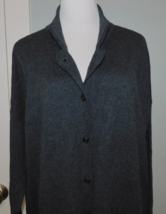 Eileen Fisher Sz XL Cotton Recycled Cashmere Cardigan Charcoal High Coll... - $148.49