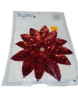 Vintage Handmade 5.5&quot; Red Sequin Poinsettia Patch Motif  Shirt Coat Hat ... - $16.37 CAD