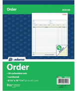 Order Book, 2-Part, Carbonless, White/Canary, 8-3/8 X 10-11/16 Inches, 5... - $19.94 CAD