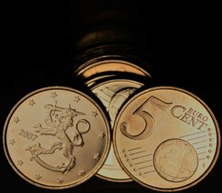 Gem Unc Roll (40) Finland 2007 5 Euro Cent Coins~Rampant Lion~1 Million Minted~ - $31.35