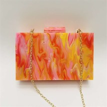 22New trendy stylish marble orange pink acrylic evening bag cute girl party prom - £83.04 GBP