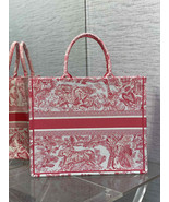 women&#39;s White Yarrow Pink Toile de Jouy Sauvage Embroidery book tote bag... - $246.18 CAD+