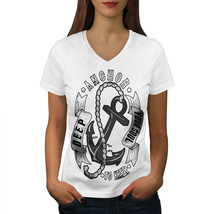 Wellcoda Anchor Your Soul Slogan Womens V-Neck T-shirt, Deep Graphic Design Tee - £16.27 GBP