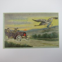 Postcard Birth Announcement Antique Baby Blue Blanket Stork Automobile Red Cross - £7.98 GBP