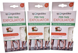 ( 3 ) Spongeables Pre-Tan Exfoliator Body Wash Sponge Coconut Colada &amp; O... - $23.75