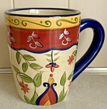 (1) Pier One 1 Hand Painted Vallarta Coffee Tea Mug Cup Earthenware Blue Floral - £15.94 GBP