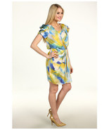 Vince Camuto Womens Tie Dye Yellow Blue Draped Front Lined  Dress 8  VC2... - £21.08 GBP