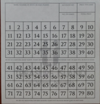 6 Sheets TREASURE ISLAND Hotel Casino Original Keno Playing Game Sheet L... - $5.95