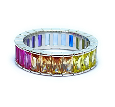 ADIRFINE 925 Sterling Silver Multi Colored Rainbow Baguette Cubic Zirconia Etern - £31.63 GBP