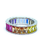 ADIRFINE 925 Sterling Silver Multi Colored Rainbow Baguette Cubic Zirconia Etern - $39.99