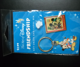 Art Of Disney Friendship Key Ring and Stamp Like Lapel Pin Still Factory... - $8.99