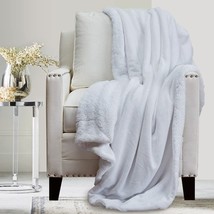 The Connecticut Home Company Throw Blanket, Soft Plush Reversible Velvet, White - £41.55 GBP