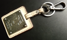 Tignanello Key Chain Metal Plaque on Two Tone Brown Leather with Belt Bag Clip - $6.99