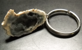 Geode Key Ring Halved Geode Reveals the Inner Cavity Lined in Crystals with Ring - $8.99