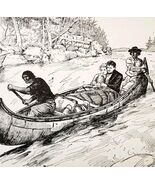 1930s-40s Art Print Couple Rescued In Canoe By Native Americans E89D - $367.78 MXN